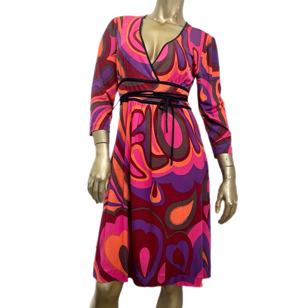 Vintage Flora Kung 100% silk colorful psychedelic heart print dress size 12